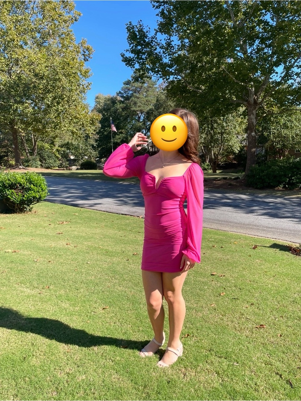 Moa Moa Hot Pink Square-Neck Long-Sleeve Mini Dress